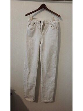 Women's White Long Straight-Leg Denim Jeans, Size 27, Classic Five-Pocket Design